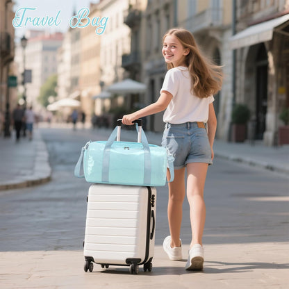 Duffle Bag for Girls Kids Gym Sports Women Workout Travel Bag Weekender with Shoe Compartment and Wet Pocket (Blue)