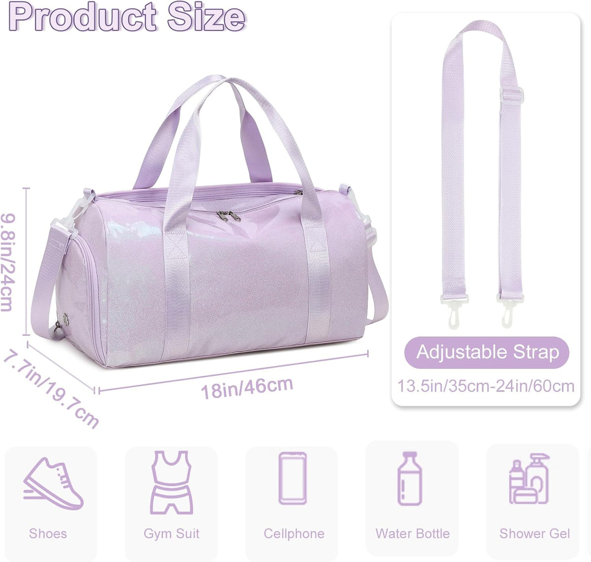 Duffle Bag for Girls Kids Gym Sports Women Workout Travel Bag Weekender with Shoe Compartment and Wet Pocket (Blue)
