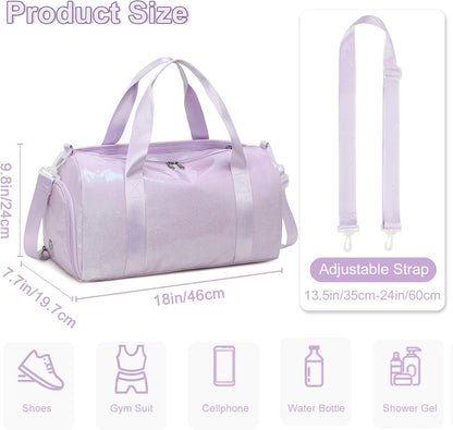 Duffle Bag for Girls Kids Gym Sports Women Workout Travel Bag Weekender with Shoe Compartment and Wet Pocket (Blue)