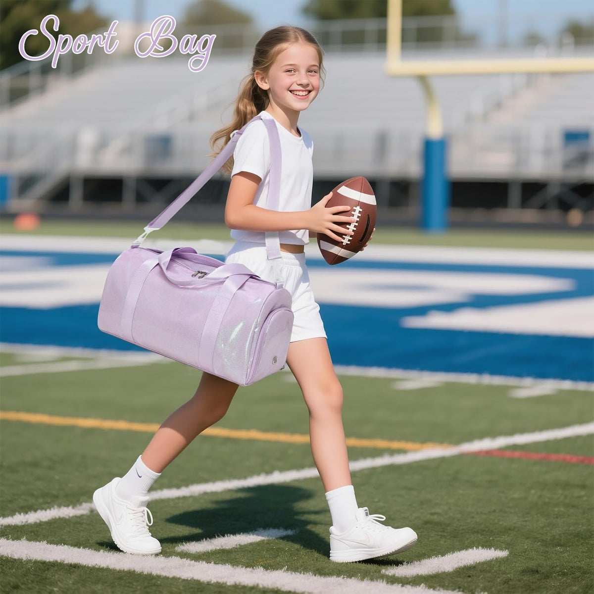 Duffle Bag for Girls Kids Gym Sports Women Workout Travel Bag Weekender with Shoe Compartment and Wet Pocket (Blue)