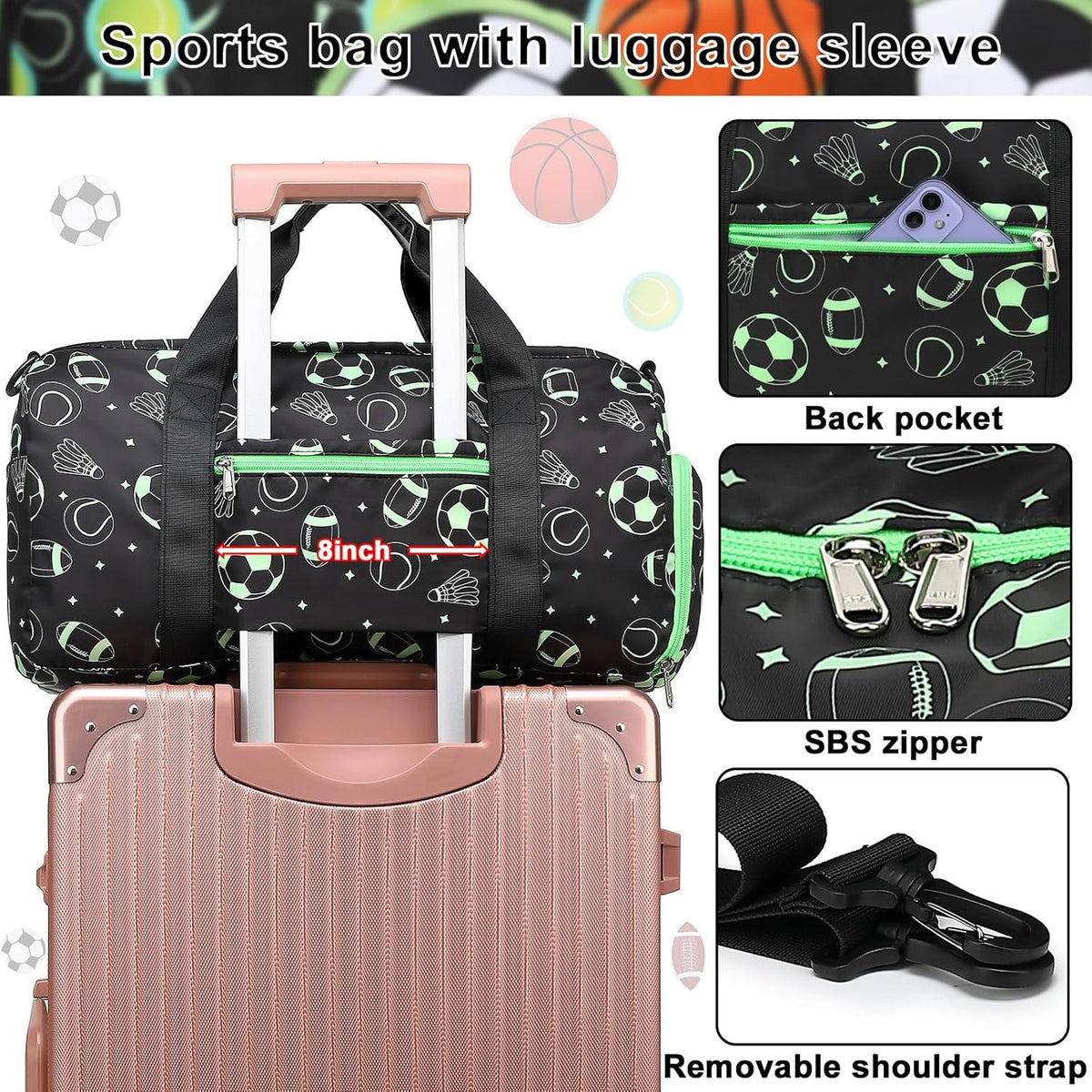 Duffle Bag for Girls Kids Gym Sports Women Workout Travel Bag Weekender with Shoe Compartment and Wet Pocket (Blue)