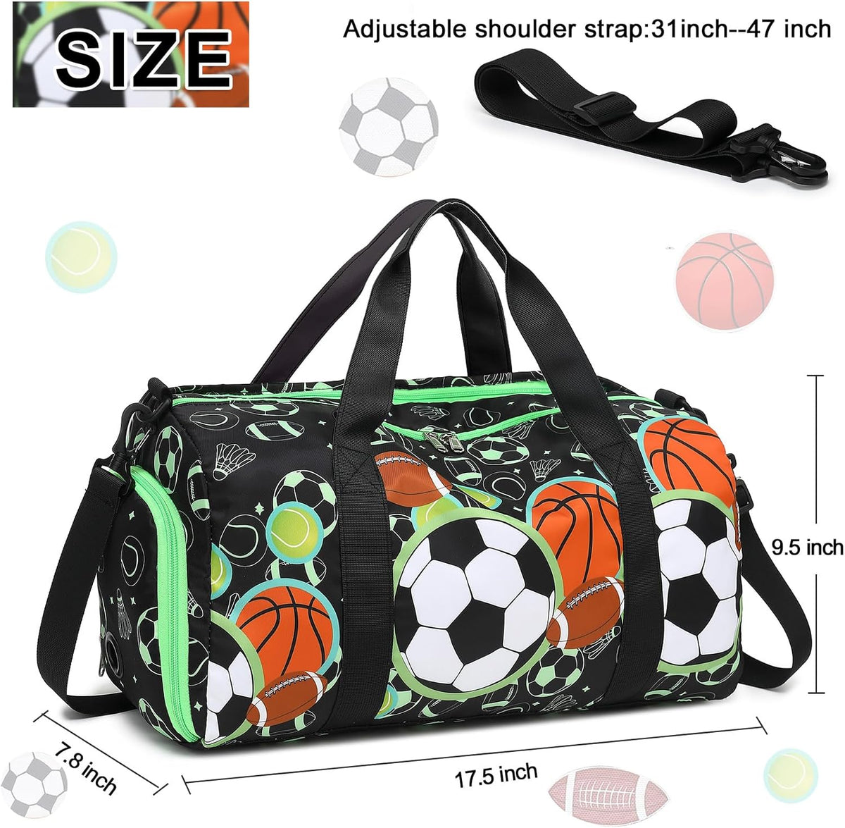 Duffle Bag for Girls Kids Gym Sports Women Workout Travel Bag Weekender with Shoe Compartment and Wet Pocket (Blue)