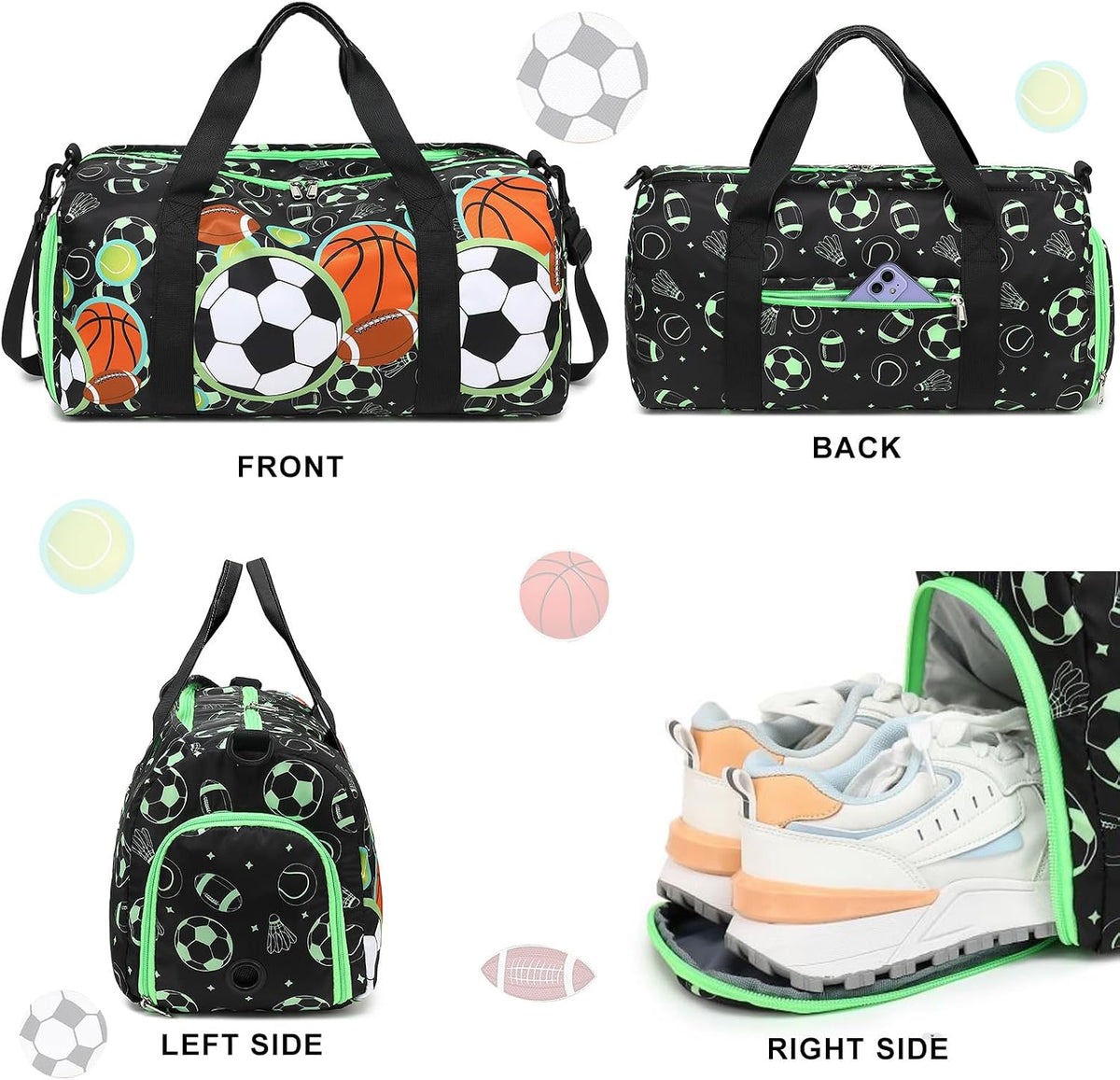Duffle Bag for Girls Kids Gym Sports Women Workout Travel Bag Weekender with Shoe Compartment and Wet Pocket (Blue)