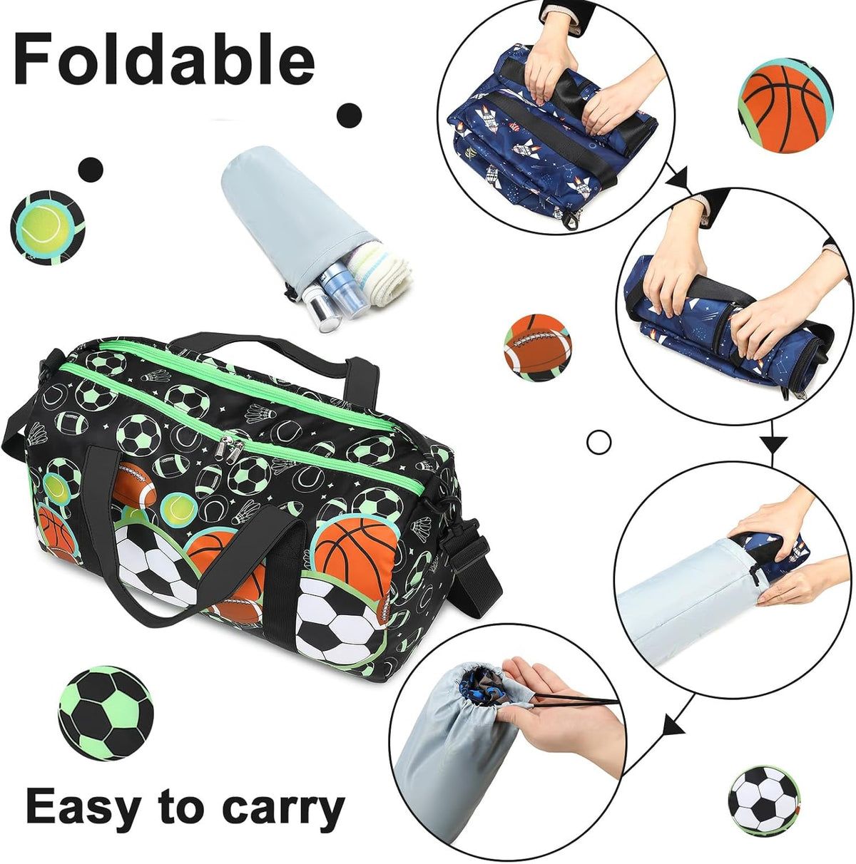 Duffle Bag for Girls Kids Gym Sports Women Workout Travel Bag Weekender with Shoe Compartment and Wet Pocket (Blue)