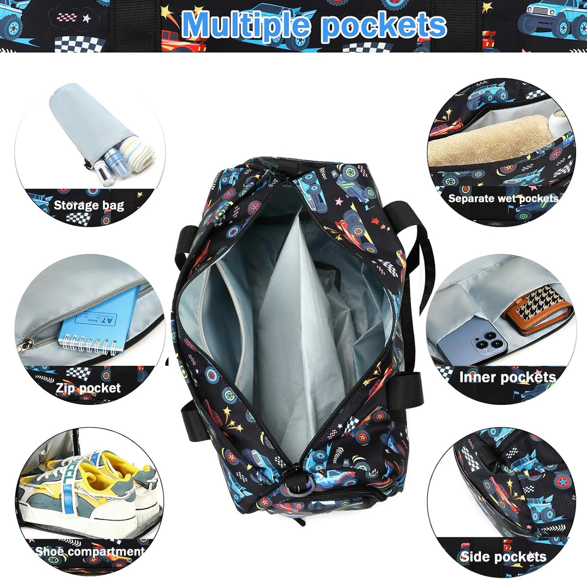 Duffle Bag for Girls Kids Gym Sports Women Workout Travel Bag Weekender with Shoe Compartment and Wet Pocket (Blue)