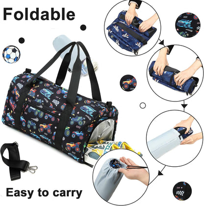 Duffle Bag for Girls Kids Gym Sports Women Workout Travel Bag Weekender with Shoe Compartment and Wet Pocket (Blue)