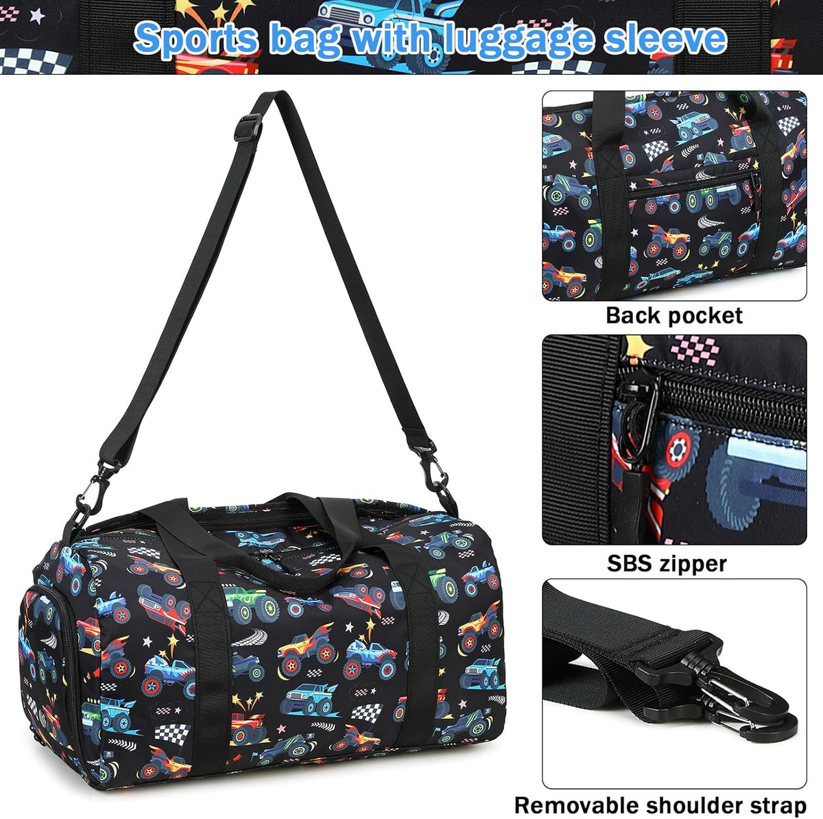 Duffle Bag for Girls Kids Gym Sports Women Workout Travel Bag Weekender with Shoe Compartment and Wet Pocket (Blue)