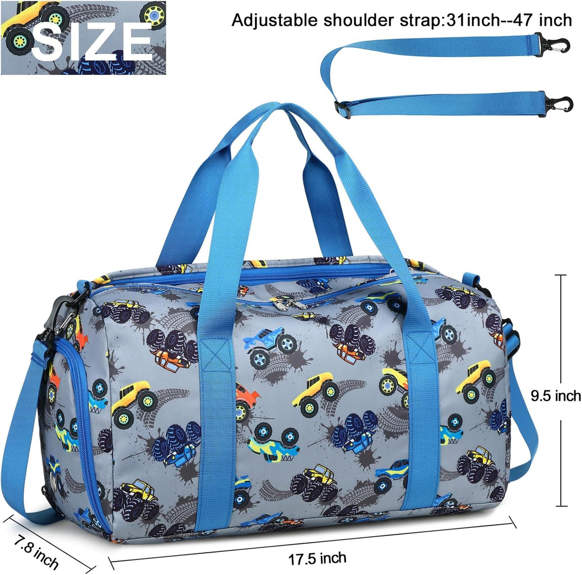 Duffle Bag for Girls Kids Gym Sports Women Workout Travel Bag Weekender with Shoe Compartment and Wet Pocket (Blue)