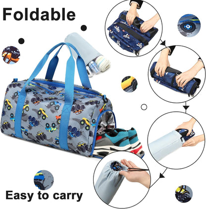 Duffle Bag for Girls Kids Gym Sports Women Workout Travel Bag Weekender with Shoe Compartment and Wet Pocket (Blue)