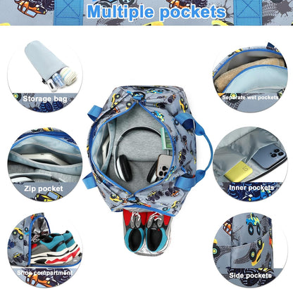 Duffle Bag for Girls Kids Gym Sports Women Workout Travel Bag Weekender with Shoe Compartment and Wet Pocket (Blue)