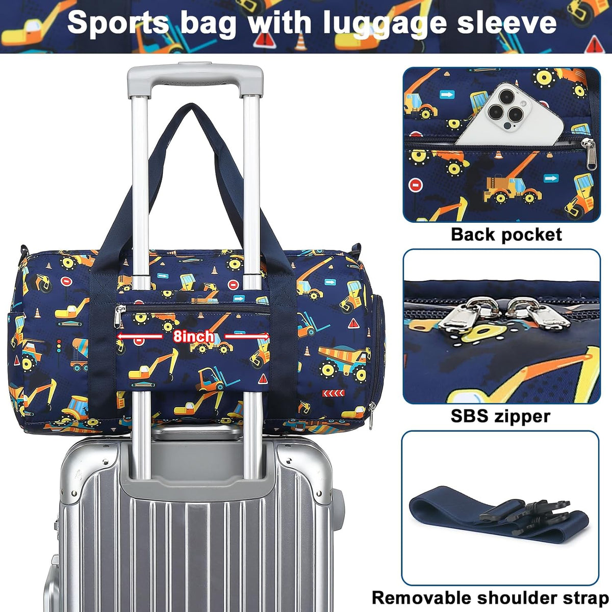 Duffle Bag for Girls Kids Gym Sports Women Workout Travel Bag Weekender with Shoe Compartment and Wet Pocket (Blue)