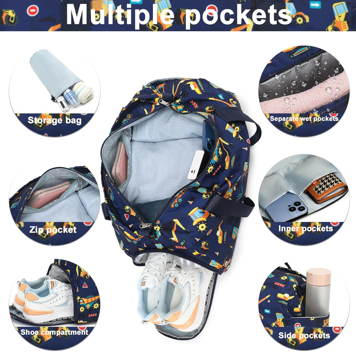 Duffle Bag for Girls Kids Gym Sports Women Workout Travel Bag Weekender with Shoe Compartment and Wet Pocket (Blue)