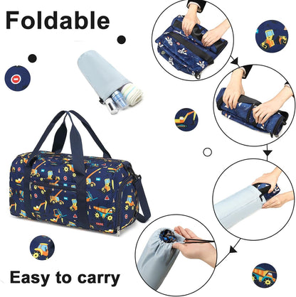 Duffle Bag for Girls Kids Gym Sports Women Workout Travel Bag Weekender with Shoe Compartment and Wet Pocket (Blue)