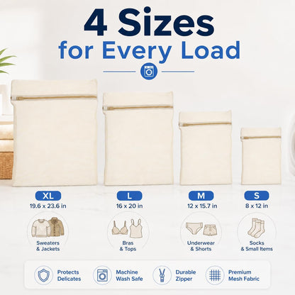 4pcs Mesh Laundry Bags Zipper Heavy Duty Washing Machine Bags Clothing Sweater Undergarment Travel Storage Organizer