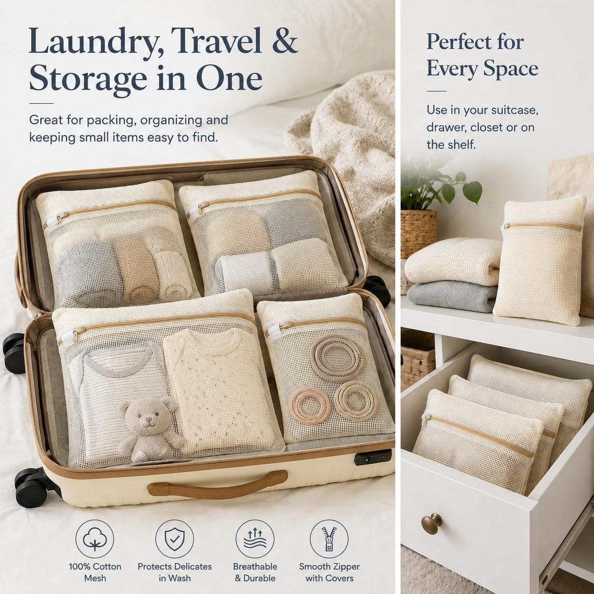 4pcs Mesh Laundry Bags Zipper Heavy Duty Washing Machine Bags Clothing Sweater Undergarment Travel Storage Organizer