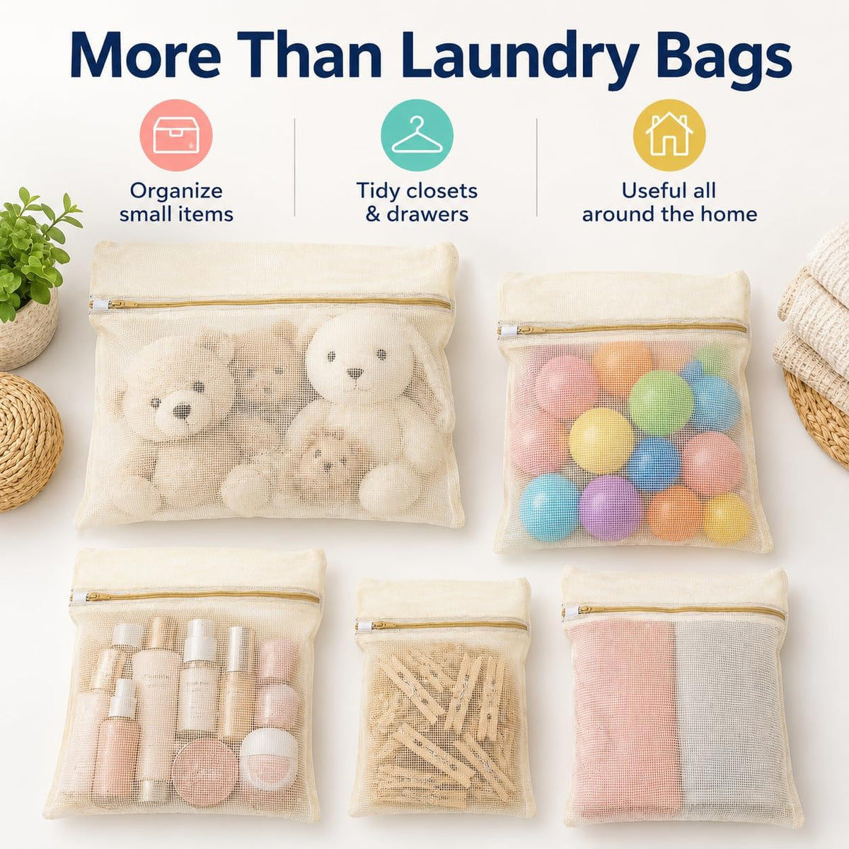4pcs Mesh Laundry Bags Zipper Heavy Duty Washing Machine Bags Clothing Sweater Undergarment Travel Storage Organizer
