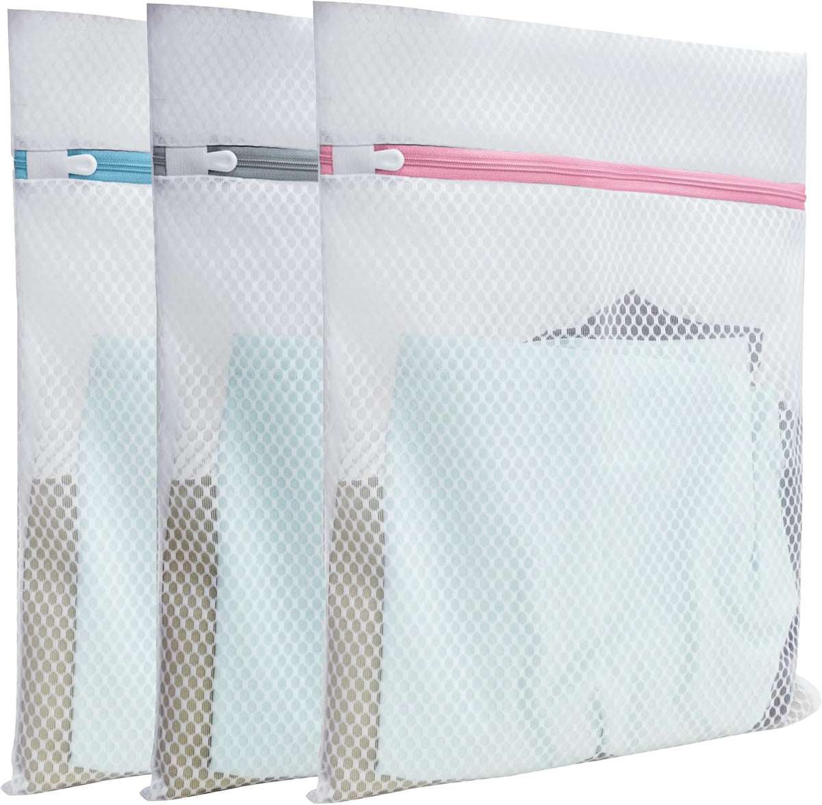 Mesh Laundry Bags for Delicates – 3 Pack (12”×16”) with Color-Coded Zippers, Protects Clothes from Damage, Breathable Honeycomb Mesh, Washer & Dryer Safe bags - Ideal for Bras, Lingerie & Socks
