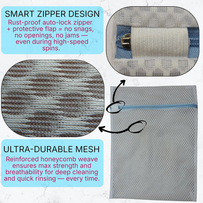 Mesh Laundry Bags for Delicates – 3 Pack (12”×16”) with Color-Coded Zippers, Protects Clothes from Damage, Breathable Honeycomb Mesh, Washer & Dryer Safe bags - Ideal for Bras, Lingerie & Socks