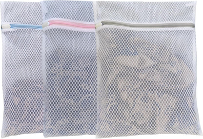 Mesh Laundry Bags for Delicates – 3 Pack (12”×16”) with Color-Coded Zippers, Protects Clothes from Damage, Breathable Honeycomb Mesh, Washer & Dryer Safe bags - Ideal for Bras, Lingerie & Socks