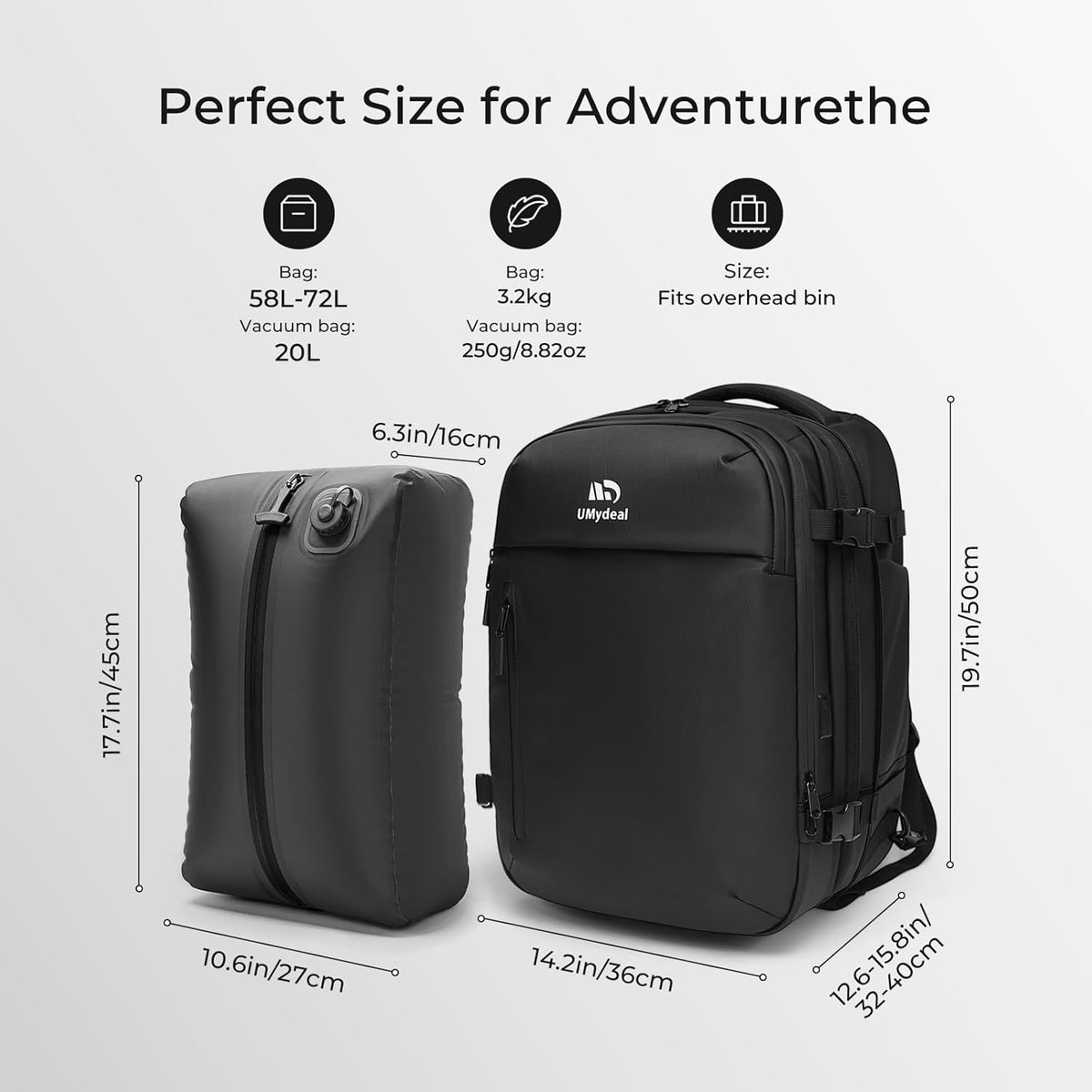 Rolling Vacuum Backpack Travel, Expandable Suitcase with USB C Ports, Lock