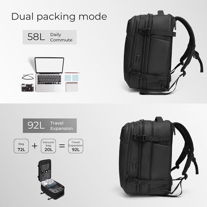 Rolling Vacuum Backpack Travel, Expandable Suitcase with USB C Ports, Lock