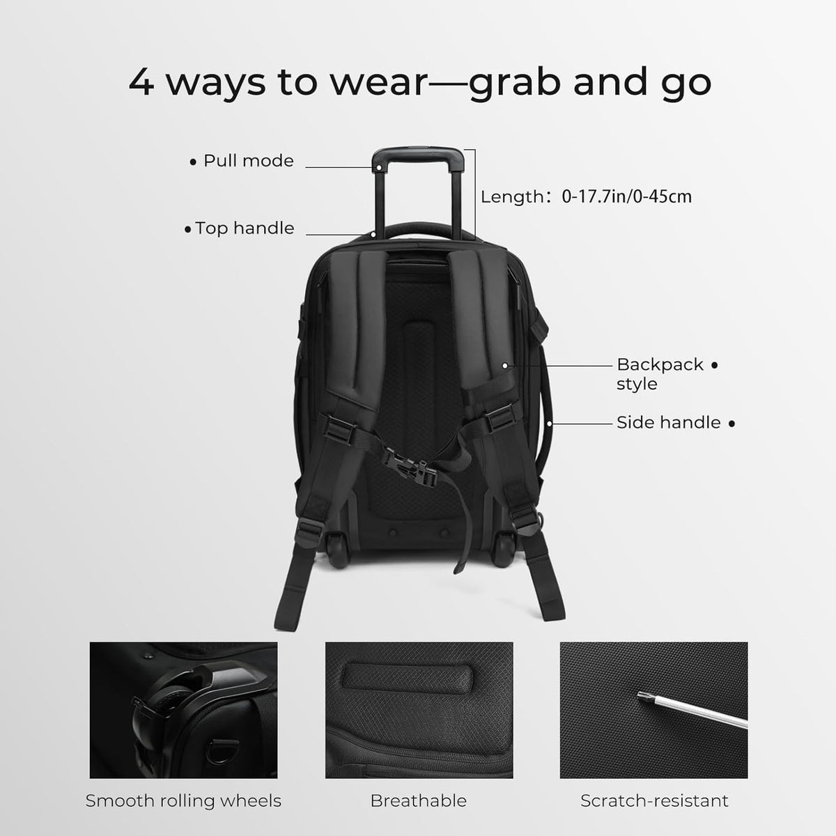 Rolling Vacuum Backpack Travel, Expandable Suitcase with USB C Ports, Lock
