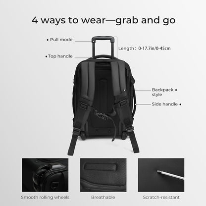 Rolling Vacuum Backpack Travel, Expandable Suitcase with USB C Ports, Lock