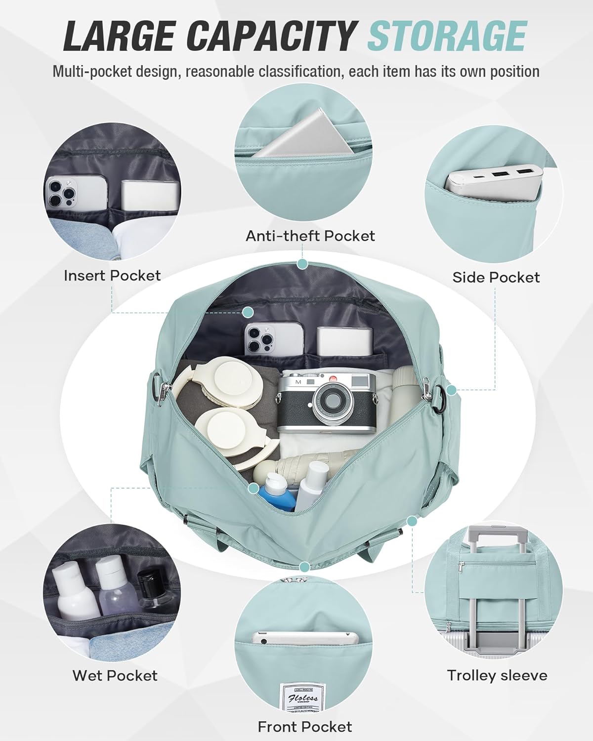 Expandable Travel Duffle Bag for Women Men, Large Gym Bag Travel Tote Bags, Waterproof Carry On Personal Item Bag Airline Approved, Workout Weekender Bag for Overnight Trips with Luggage Sleeve, Green