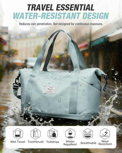 Expandable Travel Duffle Bag for Women Men, Large Gym Bag Travel Tote Bags, Waterproof Carry On Personal Item Bag Airline Approved, Workout Weekender Bag for Overnight Trips with Luggage Sleeve, Green