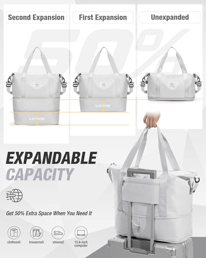 Expandable Travel Duffle Bag for Women Men, Large Gym Bag Travel Tote Bags, Waterproof Carry On Personal Item Bag Airline Approved, Workout Weekender Bag for Overnight Trips with Luggage Sleeve, Green