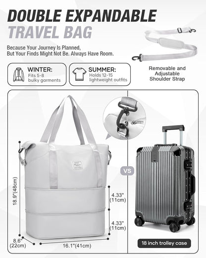 Expandable Travel Duffle Bag for Women Men, Large Gym Bag Travel Tote Bags, Waterproof Carry On Personal Item Bag Airline Approved, Workout Weekender Bag for Overnight Trips with Luggage Sleeve, Green