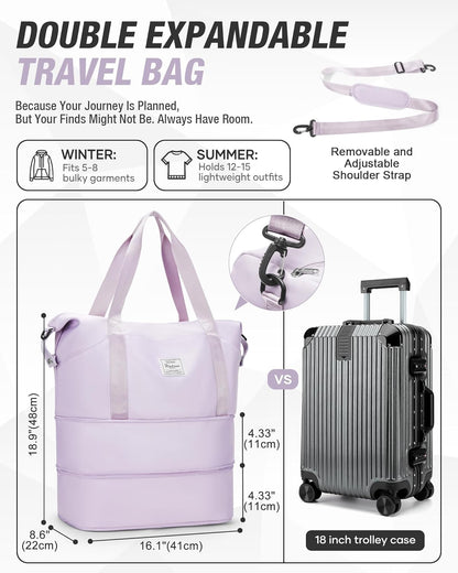 Expandable Travel Duffle Bag for Women Men, Large Gym Bag Travel Tote Bags, Waterproof Carry On Personal Item Bag Airline Approved, Workout Weekender Bag for Overnight Trips with Luggage Sleeve, Green