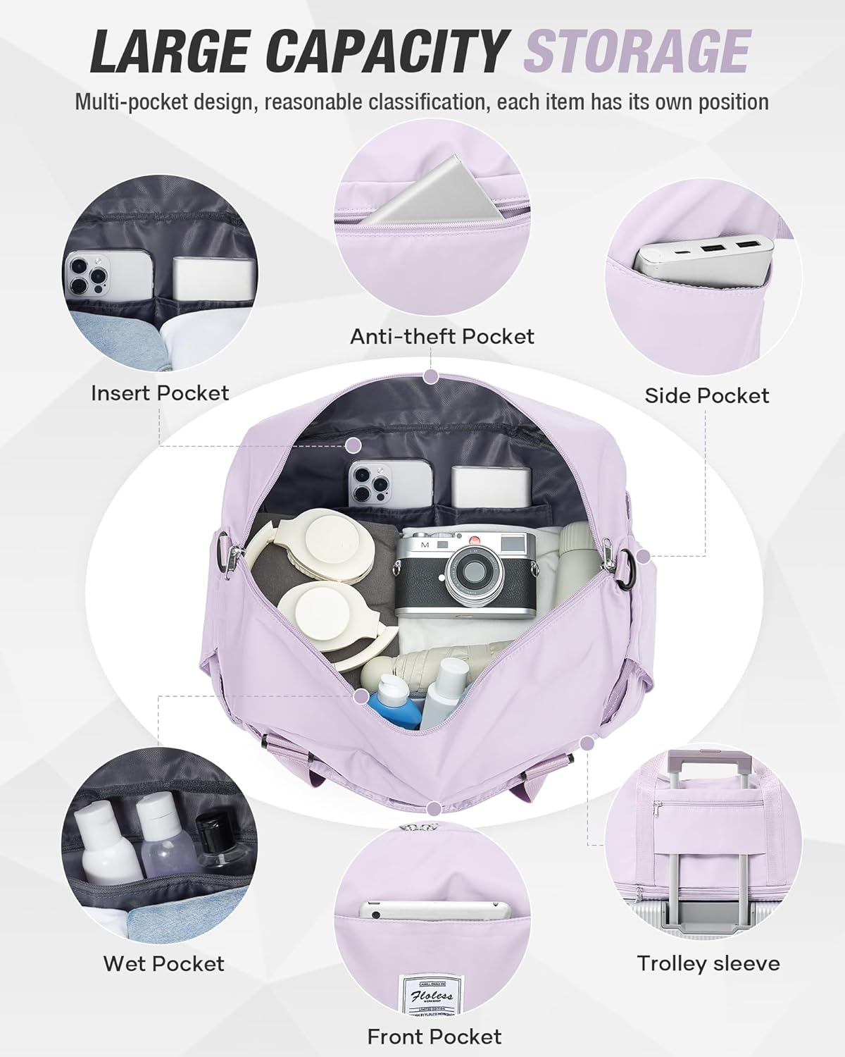 Expandable Travel Duffle Bag for Women Men, Large Gym Bag Travel Tote Bags, Waterproof Carry On Personal Item Bag Airline Approved, Workout Weekender Bag for Overnight Trips with Luggage Sleeve, Green