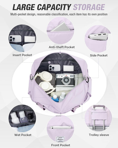 Expandable Travel Duffle Bag for Women Men, Large Gym Bag Travel Tote Bags, Waterproof Carry On Personal Item Bag Airline Approved, Workout Weekender Bag for Overnight Trips with Luggage Sleeve, Green