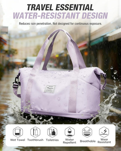 Expandable Travel Duffle Bag for Women Men, Large Gym Bag Travel Tote Bags, Waterproof Carry On Personal Item Bag Airline Approved, Workout Weekender Bag for Overnight Trips with Luggage Sleeve, Green