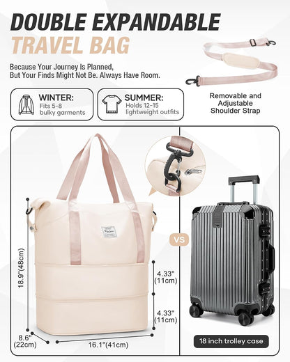 Expandable Travel Duffle Bag for Women Men, Large Gym Bag Travel Tote Bags, Waterproof Carry On Personal Item Bag Airline Approved, Workout Weekender Bag for Overnight Trips with Luggage Sleeve, Green
