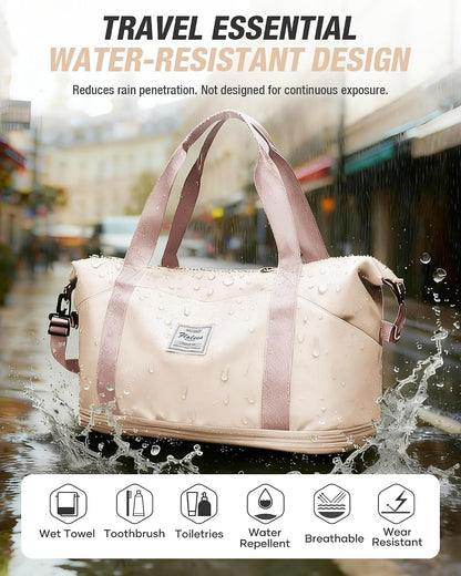 Expandable Travel Duffle Bag for Women Men, Large Gym Bag Travel Tote Bags, Waterproof Carry On Personal Item Bag Airline Approved, Workout Weekender Bag for Overnight Trips with Luggage Sleeve, Green