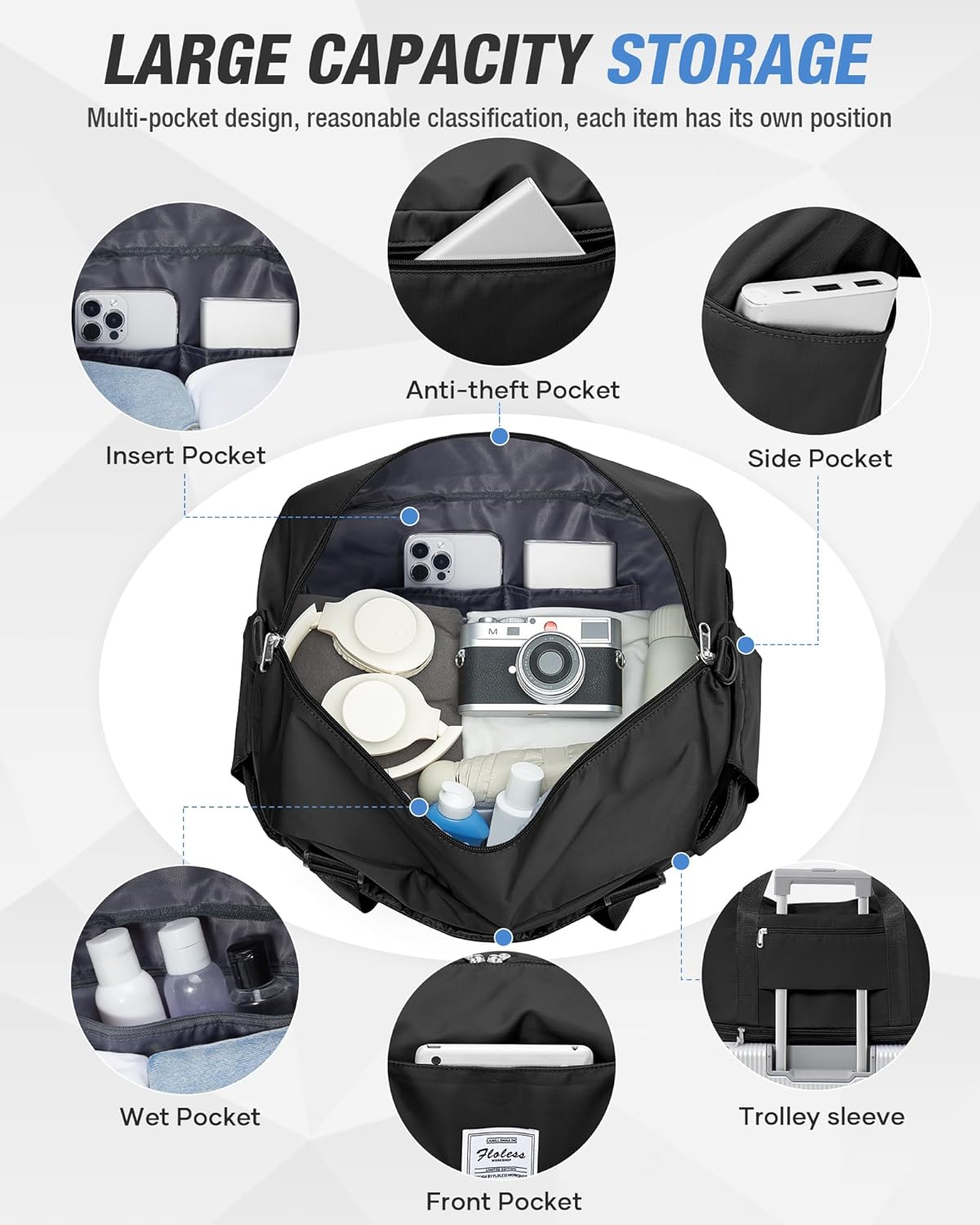Expandable Travel Duffle Bag for Women Men, Large Gym Bag Travel Tote Bags, Waterproof Carry On Personal Item Bag Airline Approved, Workout Weekender Bag for Overnight Trips with Luggage Sleeve, Green