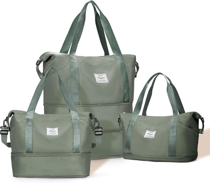 Expandable Travel Duffle Bag for Women Men, Large Gym Bag Travel Tote Bags, Waterproof Carry On Personal Item Bag Airline Approved, Workout Weekender Bag for Overnight Trips with Luggage Sleeve, Green