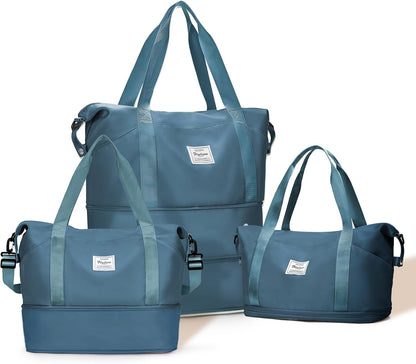 Expandable Travel Duffle Bag for Women Men, Large Gym Bag Travel Tote Bags, Waterproof Carry On Personal Item Bag Airline Approved, Workout Weekender Bag for Overnight Trips with Luggage Sleeve, Green