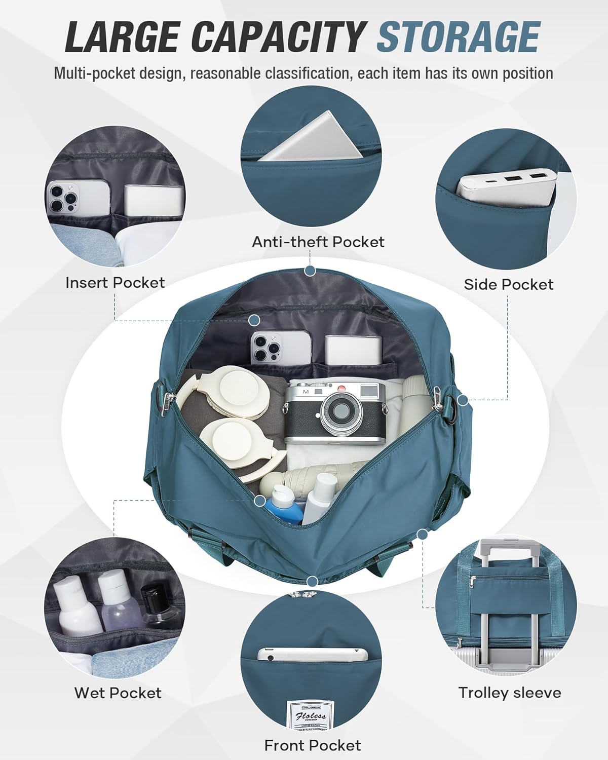 Expandable Travel Duffle Bag for Women Men, Large Gym Bag Travel Tote Bags, Waterproof Carry On Personal Item Bag Airline Approved, Workout Weekender Bag for Overnight Trips with Luggage Sleeve, Green
