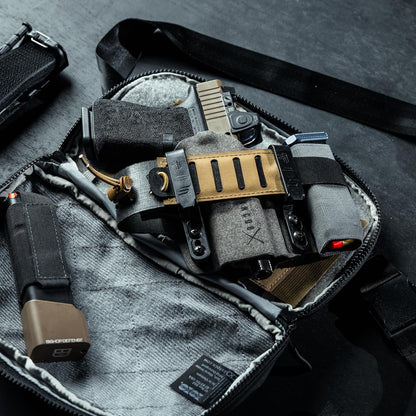 Fade Flex - Concealed Carry Waist Bag - Tactical Men's Fanny Pack with Adjustable Waist Belt - 10” W x 6”H x 3” D - Steel
