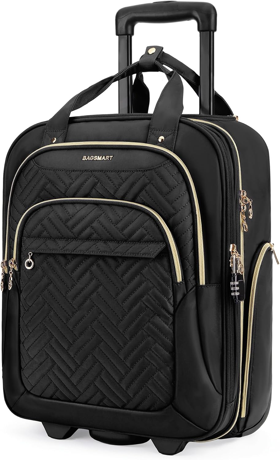 Underseat Carry On Luggage Airline approved,16-inch Small Underseater Softside Travel Suitcase with Wheels Lightweight Overnight Rolling Carry-on Luggage for Women Men Weekender,Black