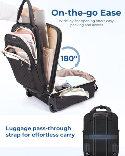 Underseat Carry On Luggage Airline approved,16-inch Small Underseater Softside Travel Suitcase with Wheels Lightweight Overnight Rolling Carry-on Luggage for Women Men Weekender,Black