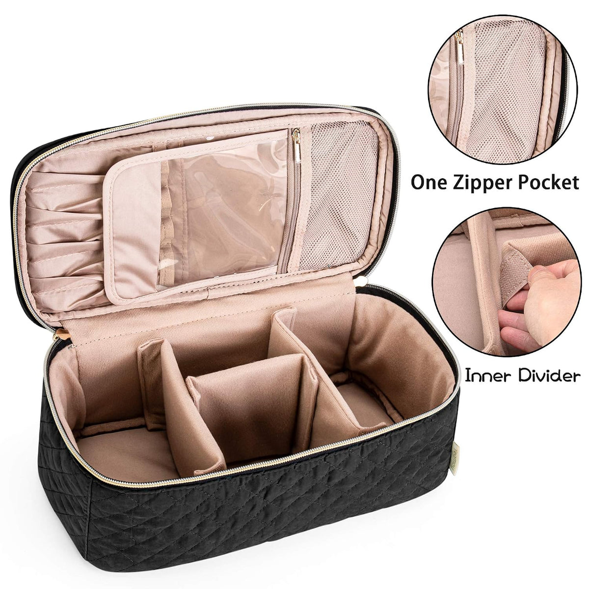 Travel Makeup Brush Case, Makeup Train Organizer Bag with Handle for Makeup Brushes(up to 9-inch) and Essentials, Medium, Black(BAG ONLY)