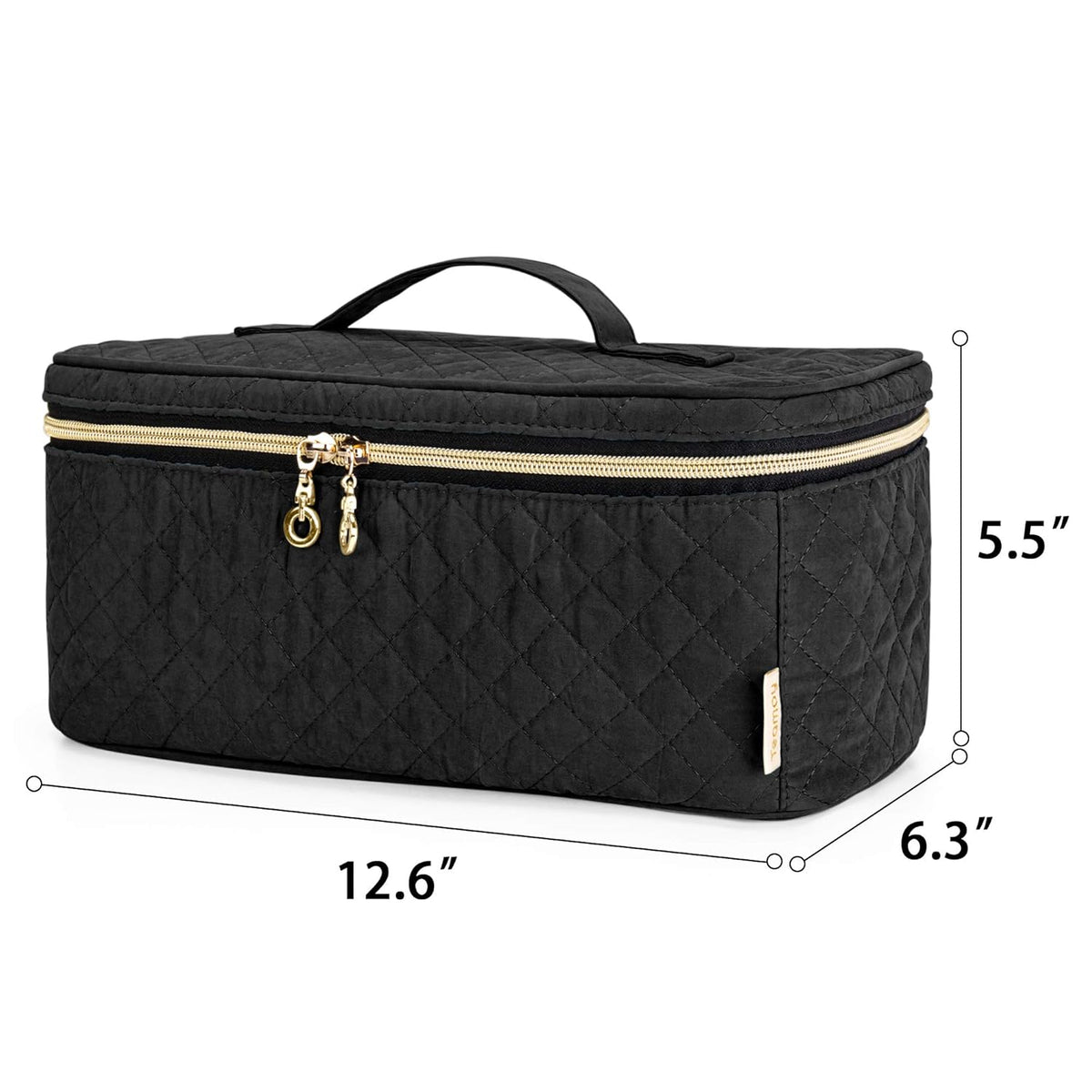 Travel Makeup Brush Case, Makeup Train Organizer Bag with Handle for Makeup Brushes(up to 9-inch) and Essentials, Medium, Black(BAG ONLY)