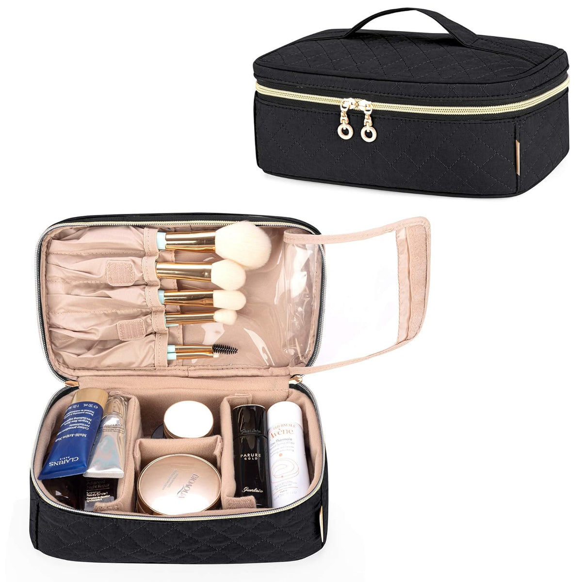 Travel Makeup Brush Case, Makeup Train Organizer Bag with Handle for Makeup Brushes(up to 9-inch) and Essentials, Medium, Black(BAG ONLY)