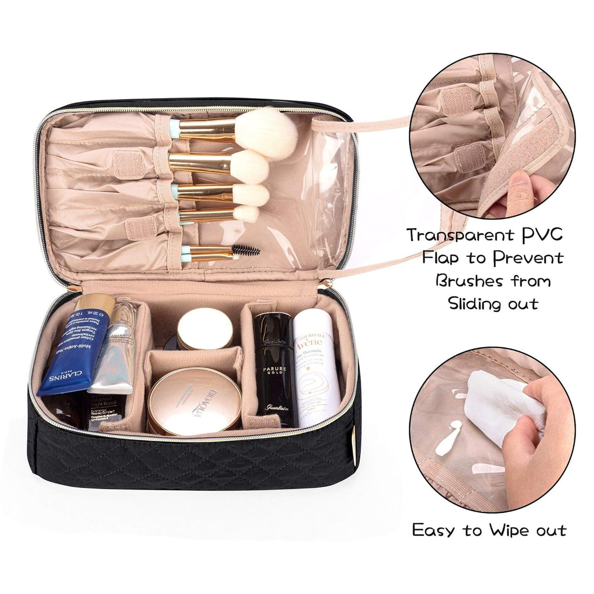 Travel Makeup Brush Case, Makeup Train Organizer Bag with Handle for Makeup Brushes(up to 9-inch) and Essentials, Medium, Black(BAG ONLY)