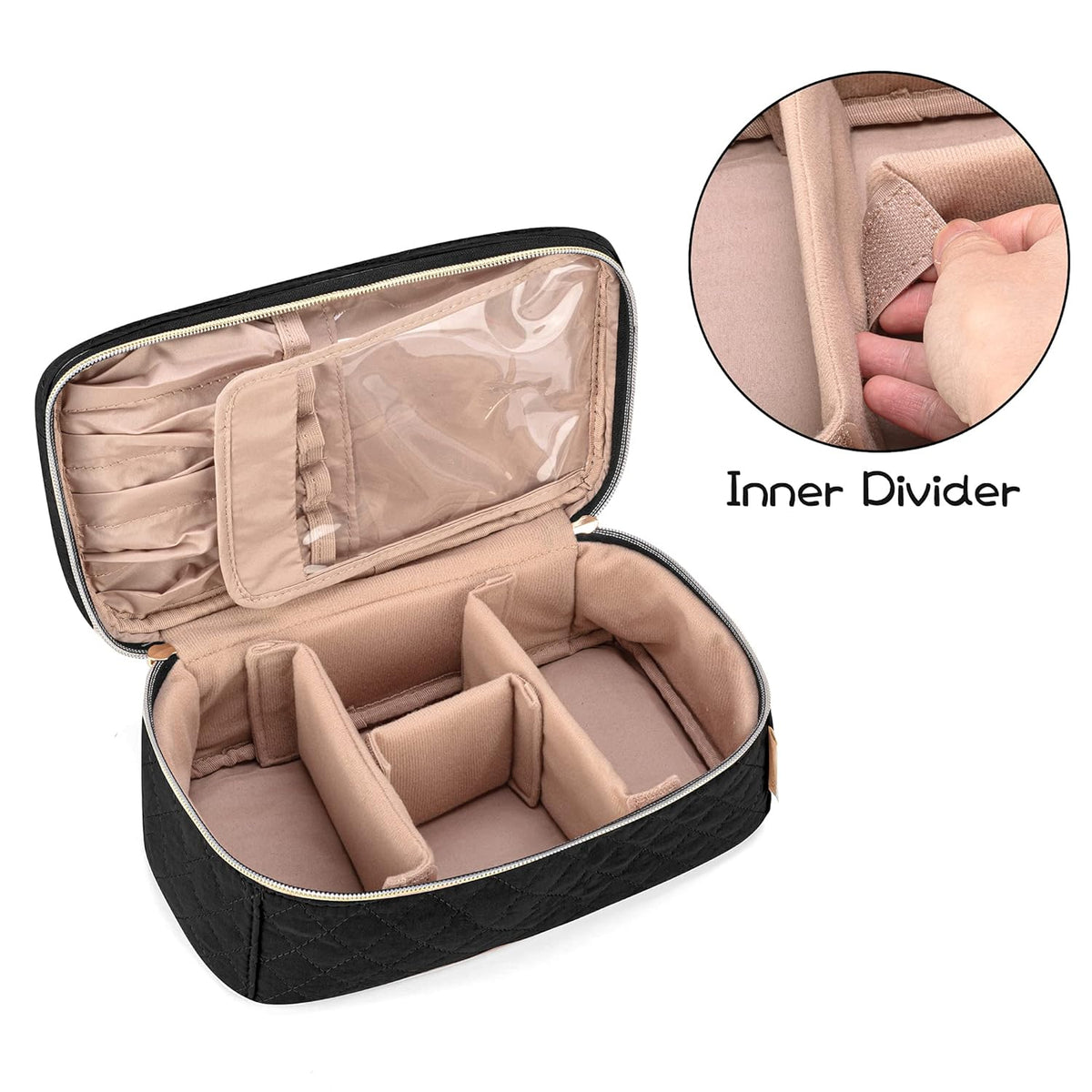 Travel Makeup Brush Case, Makeup Train Organizer Bag with Handle for Makeup Brushes(up to 9-inch) and Essentials, Medium, Black(BAG ONLY)
