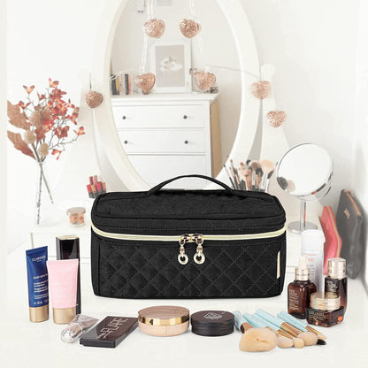Travel Makeup Brush Case, Makeup Train Organizer Bag with Handle for Makeup Brushes(up to 9-inch) and Essentials, Medium, Black(BAG ONLY)